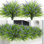 Sggvecsy 24 Bundles Artificial Plants Outdoor Faux Lavender Flowers Fake Monkey Grass UV Resistant Plastic Greenery Plants for Garden Home Porch Window Patio Hanging Planter Indoor Decor (Purple)