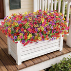 SHareconn 24 Bundles Artificial Flowers for Outdoors Decoration, Faux Plants Fake Silk Colorful Daisy Eucalyptus Lavender, UV Resistant for Outside Home Indoor Spring Decor, RedRosyPurpleYellowOrange