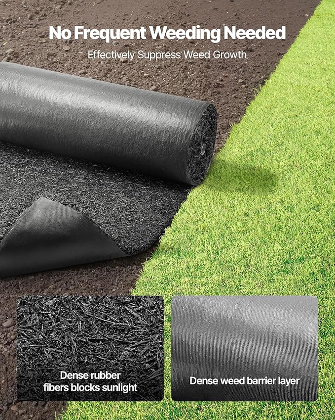 VEVOR Rubber Mulch Mat Roll, 96 x 24 in Recycled Rubber Mulch Mat, 0.5 Thick Cuttable, Reduced Weed Growth, Natural-Looking Weed Barrier Mat, Permanent Walkway Pathway for Landscaping