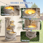 Grepatio Outdoor Water Fountain 5-Tiers Cascading Rock Waterfalls Fountains with 5 LED Lights, Indoor/Outdoor Modern Beige Bowl Feature Garden Water Fountain for Yard, Patio, House Decor