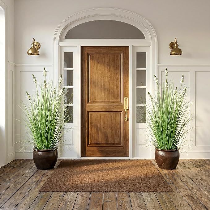 Artificial Plants Indoor Tall Grass Plants with Hyacinth Flower 47.2In Tall Artificial Ornamental Grass Green Onions Outdoor Fake Plants with Black Pot Home Office Decorative (1 Pack,White)