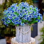 AXYLEX Artificial Flowers for Outdoors Fake Plants - 16 Bundles Faux Outside Greenery Boxwood No Fade Plastic Shrubs Fall Decor Farmhouse Home Garden (Blue)