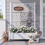 YITAHOME 42.5x14.2x61 in Planter Box with Trellis/Outdoor Privacy Screen, All-Weather Raised Garden Bed with Wheels & Drain Plug for Climbing Plants Flowers Herbs, White