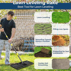 Professional Lawn Leveling Rake 30x10in - Heavy Duty Leveling Tool with 80" Adjustable Stainless Steel Handle | Golf Field Sand Spreader, Football Pitch Grass Leveler | Rustproof Turf Grading Rake