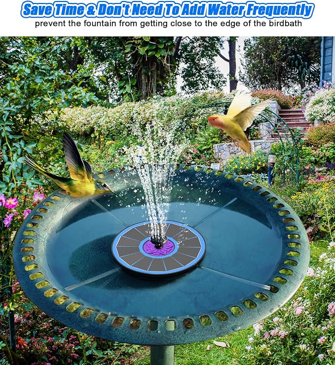 SZMP Solar Fountain 3.5W Bird Bath Fountains with Flower Upgraded Glass Panel, Solar Powered Water Fountain with 7 Nozzle & 4 Fixer, Solar Fountain Pump for Bird Bath, Garden, Pond, Pool (Blue)