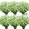 Bassion 24 Bundles Artificial Flowers for Outdoors, Fake Lavender Flowers with Monkey Grass UV Resistant Plastic Faux Plants for Outside Hanging Planter Window Box Garden Patio Front Porch Home Decor