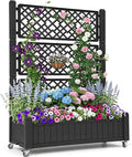 YITAHOME 42.5x14.2x61 in Planter Box with Trellis/Outdoor Privacy Screen, All-Weather Raised Garden Bed with Wheels & Drain Plug for Climbing Plants Flowers Herbs, Black