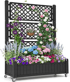 YITAHOME 42.5x14.2x61 in Planter Box with Trellis/Outdoor Privacy Screen, All-Weather Raised Garden Bed with Wheels & Drain Plug for Climbing Plants Flowers Herbs, Black