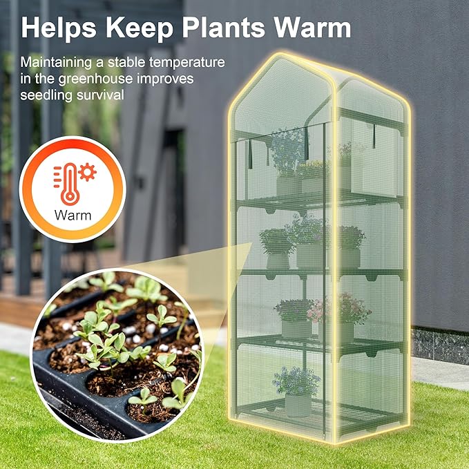 Mini Greenhouse 4-Tier Small Greenhouses for Outdoor Indoor 27"x19"x63" Portable Greenhouse w/ Screen Windows & Waterproof PE Cover Green House for Backyard Balcony Seedling Raising