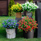 Artificial Flowers for Outdoors Fake Plants - 12 Bundles Faux UV Resistant No Fade Plastic Greenery Home Garden Porch Patio Decoration Boxwood Shrubs (Red)