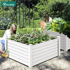 YITAHOME 48x48x24 in Plastic Raised Garden Bed with Growth Grid, Large Outdoor Vinyl Planter Box for Plants, Vegetables, and Flowers, Easy Installation, White