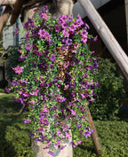 Artificial Hanging Flowers for Outdoors, 4 Pack Fake Hanging Plant for Spring Summer Decor, UV Resistant Faux Silk Flower for Planter Front Door Porch Patio Yard Garden (Double Purple)