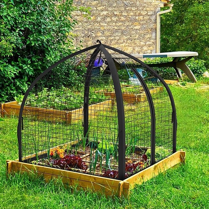 Plant Covers from Animals - 22x22x22in Fruit Safety Support,with Stakes Zipper Animal-Proof Mesh Plant Cage - for Flower Vegetables Chicken Bird Squirrel Rabbit Prevention Outdoor Balcony Yard Garden