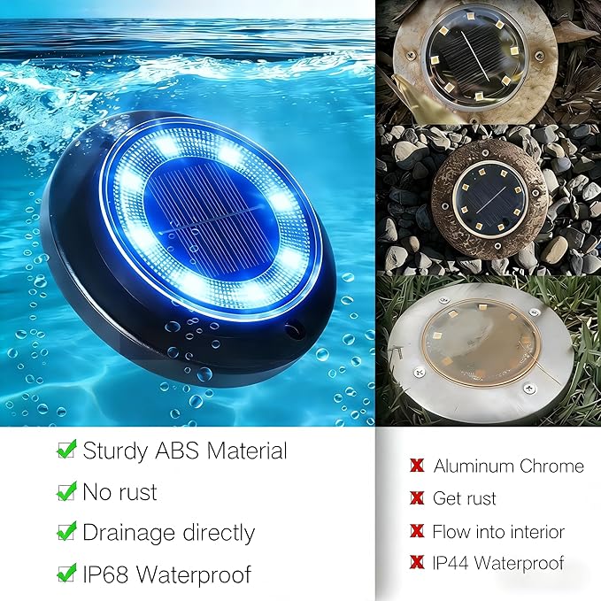 Flacchi Solar Lights Outdoor Waterproof - 2-in-1 Solar Powered Ground Lights Outdoor Solar Disk Light Landscape Light for Deck Step Patio Yard Pathway Walkway Driveway Garden (Blue, 12 Pack)
