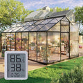 8x14FT Walk-in Greenhouse with Hygrometer,Polycarbonate Green House with UV Protection, Heavy Duty Greenhouse with Windproof Aluminum Frame, Roof Vent & Quick-Install Design