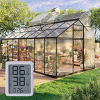 8x14FT Walk-in Greenhouse with Hygrometer,Polycarbonate Green House with UV Protection, Heavy Duty Greenhouse with Windproof Aluminum Frame, Roof Vent & Quick-Install Design
