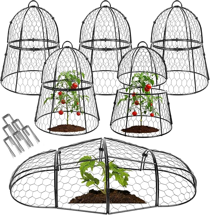 Decoroca 6 PCS Garden Cloches for Plants - Chicken Wire Plant Protectors from Animals, Outdoor Plant Cages to Keep Squirrels, Rabbits & Birds Out of Vegetable - DIY in 5 Forms - Sturdy Anti-Rust Dome