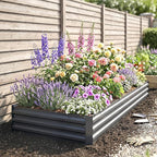 Outsunny Galvanized Raised Garden Bed, 8' x 3' x 1' Metal Planter Box, for Growing Vegetables, Flowers, Herbs, Succulents, Gray