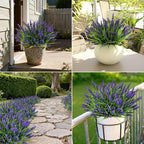 16 Bundles Artificial Plants Outdoor, UV Resistant Fake Lavender & Monkey Grass, Realistic Plastic Faux Plants for Balcony, Patio, Porch Greenery Decor, Planter Filler(Purple)
