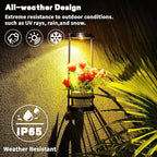 Solar Floor Lamps with Plant Stand, 3 Color Temperatures Solar Outdoor Lights, Metal Hanging Plant Holder Outdoor Wall Sconce for Garden Yard Patio Balcony (Black)