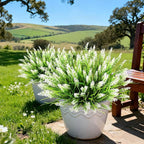 16 Bundles Artificial Plants Outdoor, UV Resistant Fake Lavender & Monkey Grass, Realistic Plastic Faux Plants for Balcony, Patio, Porch Greenery Decor, Planter Filler(White)