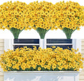 Bassion 24 Bundles Artificial Flowers for Outdoors Decoration, UV Resistant Yellow Silk Fake Faux Flowers Artificial Plants for Outside Window Box Porch Garden Home Decor