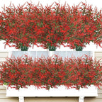 42 Pcs Fake Lavender Flowers Outdoor UV Resistant Faux Plastic Lavender Flowers No Fade Artificial Lavender Purple Plants for Outside Garden Porch Window Box Hanging Planter Decor (Red)