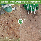 Manual Lawn Aerator Spike Tool, Semi-Assembled, Non-Clogging Spike Aerator with 4 Steel Spikes, Ergonomic Handle & Reinforced Welding for Compacted Soil Loosening & Yard Aeration - Green