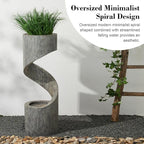 Glitzhome Outdoor Water Fountain with LED Light, Modern Spiral Tiered Outdoor Fountain with Stone Planter, Curved Freestanding Waterfall Fountains for Garden Patio Deck Porch, 40”H