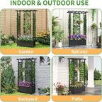 Raised Garden Bed with Trellis & Hanging Roof, Weatherproof Metal Planter Box with Wheels, Garden Arch Trellis for Outdoor Climbing Plants Vines Flowers, 74" H x 44" L x 17" W, Black