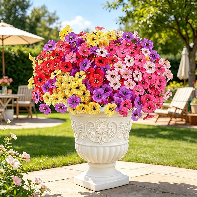 AmyHomie Artificial Flowers for Outdoors UV Resistant - 20 Bundles Fake Plants Outdoor, Faux Silk Flowers No Fade for Planters Garden Porch Window Box Patio Decoration (Mix Color)