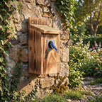 Dreyoo 2 Pack Bluebird Box Houses for Outside,1-1/2'' Entrance Hole Wooden Bird Houses with Metal Guard, Secure Latch,Fledgling Grooves,Air Vents for Bluebird Wren Swallow(Burnt Wood)
