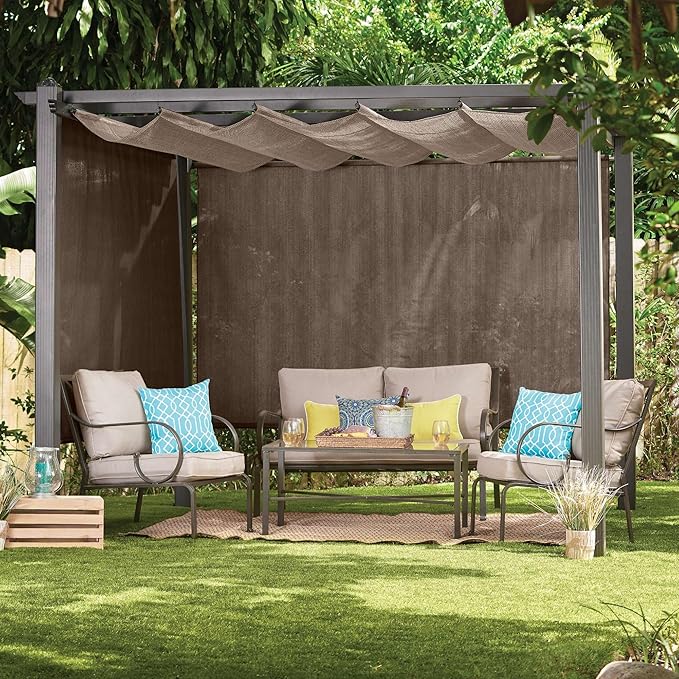 Coolaroo Outdoor Roller Shade with Wand - 90% UV Block Breathable Light Filtering Shade for Patio or Porch, Fade-Resistant, Easy-Clean Fabric, 6ft x 6ft, Mocha