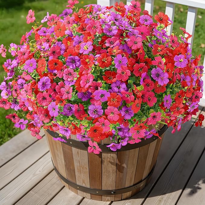 Alupssuc 24 Bundles Artificial Flowers for Outdoors Decoration, UV Resistant Silk Faux Daisy Flora Spring Fake Plastic Plants Greenery for Outside Indoor Yard Home Porch Window Box Decor, Mix 3 Colors