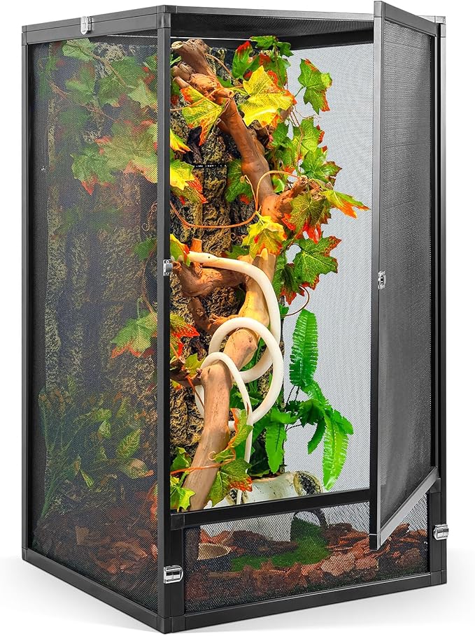 RunDuck 45 Gallon 360° Panoramic Foldable Reptile Terrarium Kit: Crested Gecko Tank and Reptile Cage for Superior Ventilation, Easy Feeding, Sturdiness, and Simple Assembly (Black, 32"x18"x18")
