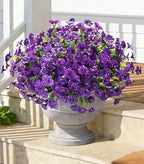 Artificial Flowers Fake Plants for Outdoors Decoration, 12 Bundles Purple Silk Morning Glory with Eucalyptus Realistic UV Resistant Faux Flowers Greenery for Outside Planter Yard Garden Home Indoor