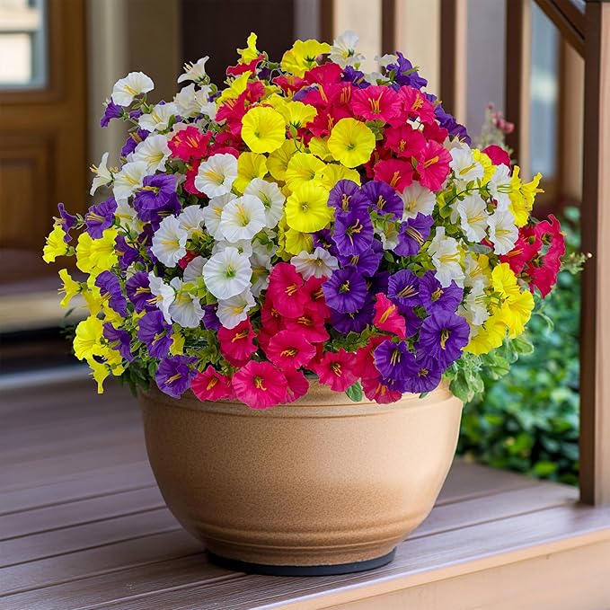Artificial Flowers Outdoor Shrubs - 16 Bundles Fake Plants UV Resistant No Fade Faux Plastic Greenery Home Garden Porch Patio Decoration (1, Multi16-2)
