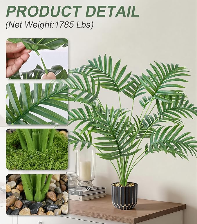 28" Artificial Areca Palm Plant Tall Fake Faux Plants Indoor Outdoor Tree for Living Room Home House Decoration