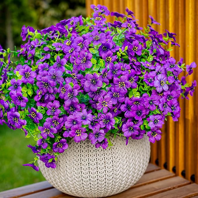 AXYLEX Artificial Flowers for Outdoors Fake Plants - 16 Bundles Fake Plants UV Resistant No Fade Faux Plastic Greenery Home Garden Porch Patio Decoration Office Indoor (Purple)