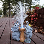Elephant Statue Solar Garden Decor,Resin Elephant Statue and Colour Changing Optical Fiber Solar Lights,Outdoor Decor for Balcony, Garden, Patio, Yard, Lawn, Gifts for Mom Grandma