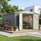 Patiowell 10 x 12 FT Outdoor Metal Storage Shed, Heavy-Duty Shed Storage with Lockable Doors and Steel Frame, Utility Tool Outside Large Storage Shed for Garden, Patio, Backyard, Gray