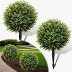 Artificial Topiary Trees Outdoor 2 Pack, 24.5" Boxwood Ball Faux Plants with Stakes, UV Resistant Fake Evergreen Shrubs for Front Porch Planters Garden Spring Decor-Green