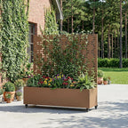 Casaphoria Metal Raised Garden Bed with Trellis and Wheels, 47"x47"x16" Planter Box for Climbing Plants, Vegetables & Vines, Features Drainage Holes and Privacy Screen, Brown-Square