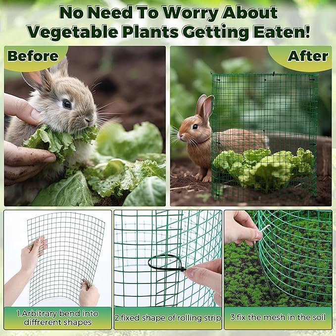 6 Pack Garden Plant Protectors from Animals with Stakes, Metal Mesh and Detachable Covers Wire Plant Cage for Keeping Bunny Animals Out, Chicken Wire Cover Garden Protect (12 * 13 in)