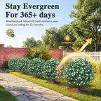 PATIO CHOICE Topiary Trees Artificial Outdoor Boxwood Ball Trees with Ground Spike Set of 2 22" Fake Outdoor Plants Faux Bushes and Shrubs Decorations for Outdoor Indoor Front Porch Garden