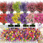 SHareconn 48 Bundles Artificial Flowers for Outdoors Decoration, Faux Plants Fake Silk Colorful Daisy Eucalyptus Lavender, UV Resistant for Outside Home Porch Indoor Spring Decor, 6 Colors incl. Red