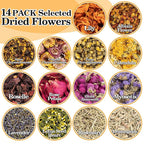 Sukh Dried Herbs Kit - Dried Botanicals Bulk,14 Bags Natural Dry Flowers and Herbs for Soap,Candle,Perfume,Bath Bombs,Resin Jewelry Making Supplies,Fragrance Sachet DIY and Witchcraft