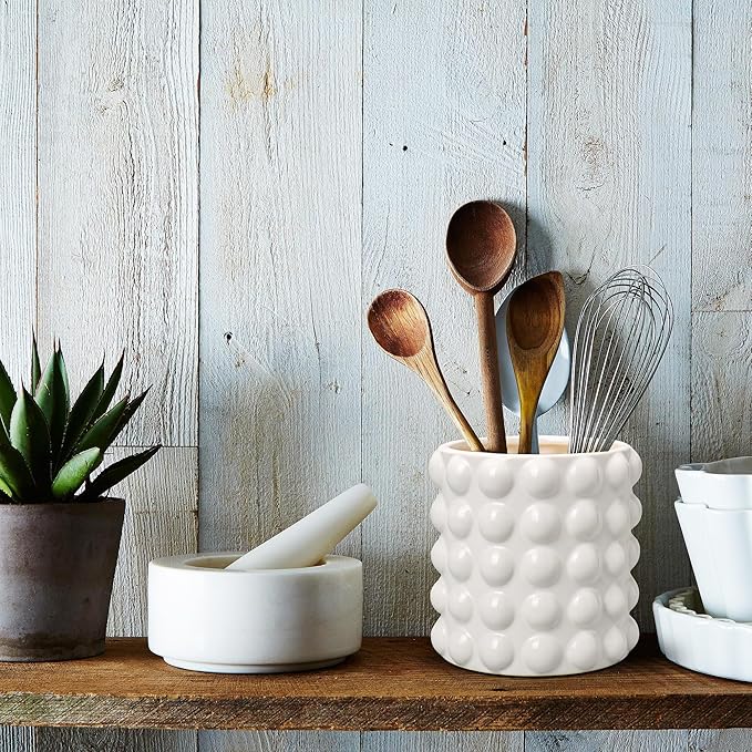 DILATATA 6 Inch Ceramic Planter Pot for Indoor Plants with Drainage Hole Bubble Flower Planter Hobnail Plant Pot Garden Planter White Succulent Plant Pot Utensil Holder