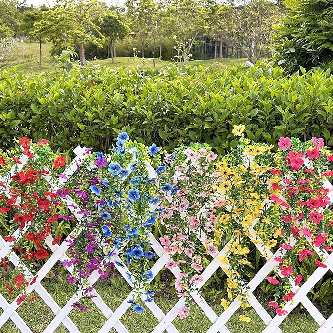 Artificial Flowers for Outdoors Spring Decor, 6 Bundles UV Resistant Realistic Faux Silk Hanging Flowers, Fake Plants for Planter Indoor Outside Garden Porch Patio Balcony Yard Farmhouse