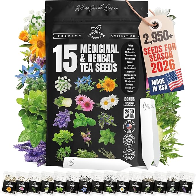 Medicinal Herb Seeds Variety Pack – Calendula, Echinacea, Lemon Balm, Hyssop & Lovage – 15 Varieties, 2950+ Non-GMO Heirloom Seeds, Indoor & Outdoor Growing